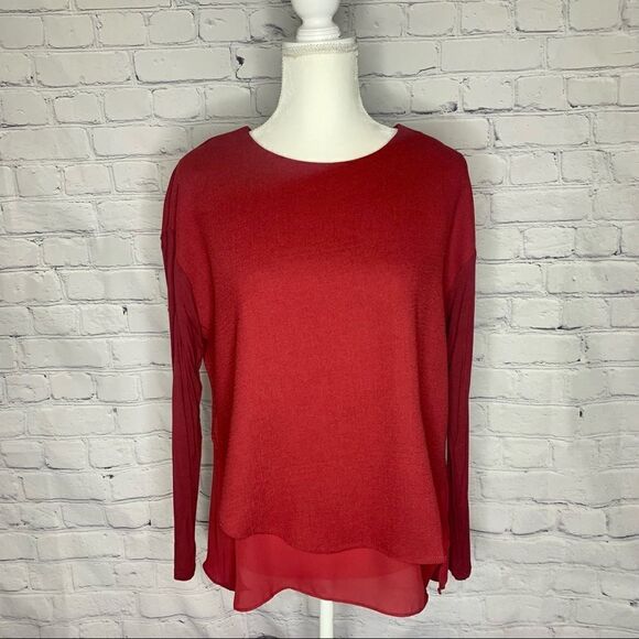 Lumiere Red mixed material long sleeve top - Picture 1 of 11